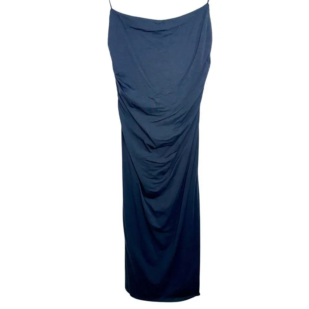 NWT Abercrombie & Fitch Black Draped Cowl Neck Strapless Maxi Dress Women Size L